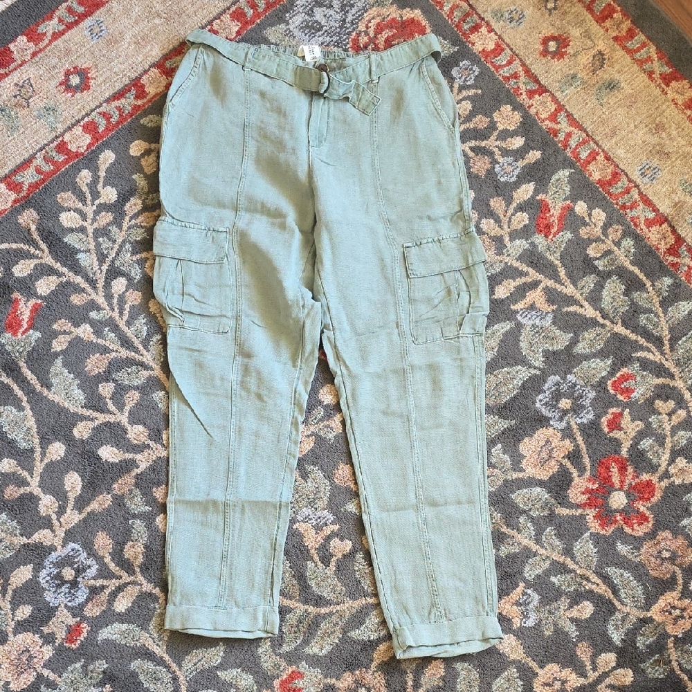 Nicole Miller Light Sage Green Straight-Leg Cargo Pants